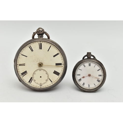 67 - TWO SILVER POCKET WATCHES, the first AF, key wound, open face pocket watch, round white dial, Roman ... 