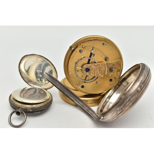 67 - TWO SILVER POCKET WATCHES, the first AF, key wound, open face pocket watch, round white dial, Roman ... 