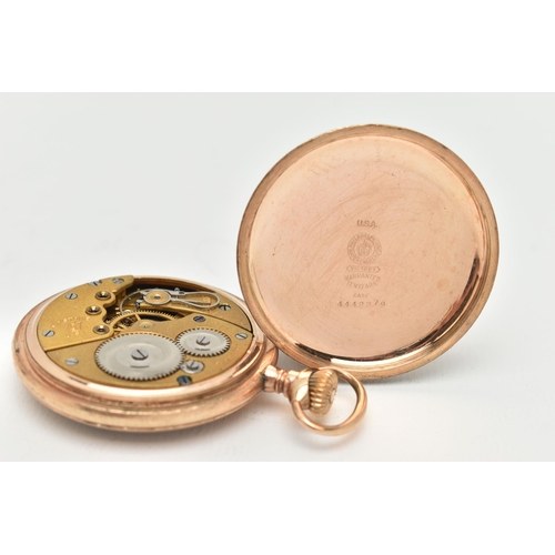 69 - A ROLLED GOLD OPEN FACE POCKET WATCH, manual wind, round white dial signed 'Keystone U.S.A', Roman n... 