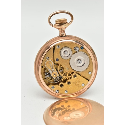 69 - A ROLLED GOLD OPEN FACE POCKET WATCH, manual wind, round white dial signed 'Keystone U.S.A', Roman n... 