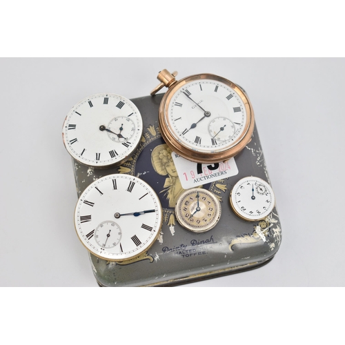 75 - AN OPEN FACE POCKET WATCH AND WATCH MOVEMENTS, a gold plated pocket watch, signed 'Genie', together ... 