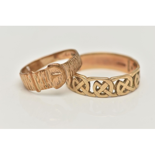 109 - TWO 9CT GOLD RINGS, the first a Celtic style band ring, approximate width 6mm, hallmarked 9ct Birmin... 