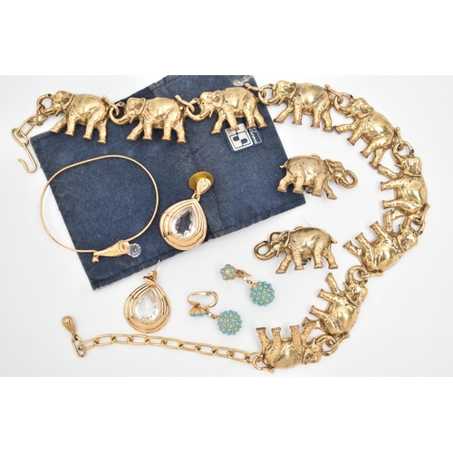 118 - AN ASSORTMENT OF COSTUME JEWELLERY, to include a 'Swarovski' crystal bracelet and earrings in yellow... 