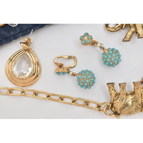 118 - AN ASSORTMENT OF COSTUME JEWELLERY, to include a 'Swarovski' crystal bracelet and earrings in yellow... 