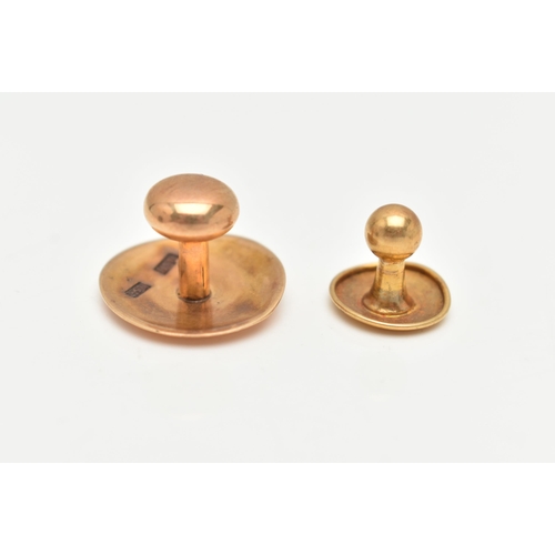 124 - TWO DRESS STUDS, both of circular outline, the first with maker's mark B&H, stamped 15ct, approximat... 