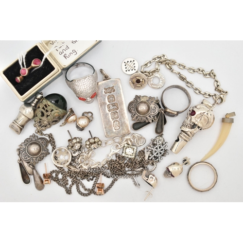 130 - ASSORTED SILVER AND WHITE METAL JEWELLERY, to include a silver ingot pendant, hallmarked London 1977... 