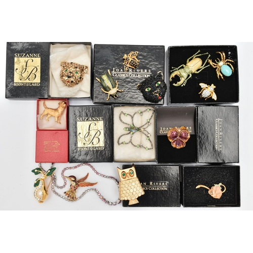 82 - A BAG OF ASSORTED COSTUME JEWELLERY, to include seven 'Joan Rivers' costume brooches, two 'Suzanne B... 