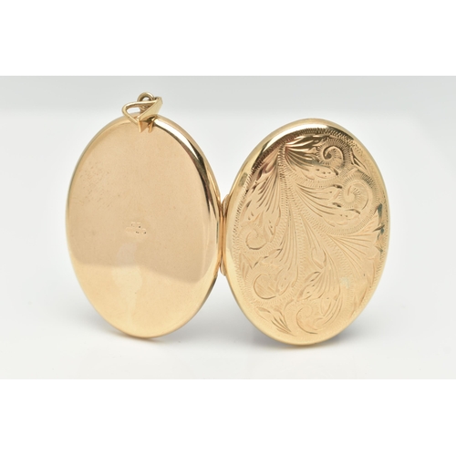 88 - A 9CT GOLD OVAL LOCKET PENDANT, floral pattern to the front, polished reverse, hallmarked 9ct Birmin... 