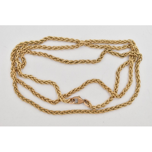 89 - A 9CT GOLD WHEAT CHAIN, fitted with a lobster clasp, hallmarked 9ct Birmingham, length 600mm, approx... 