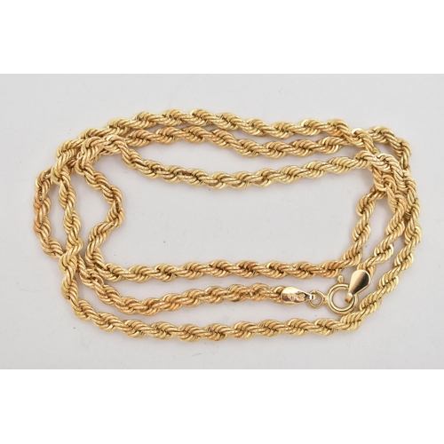 90 - A 9CT GOLD ROPE TWIST CHAIN, fitted with a spring clasp, hallmarked 9ct Sheffield, length 500mm, app... 