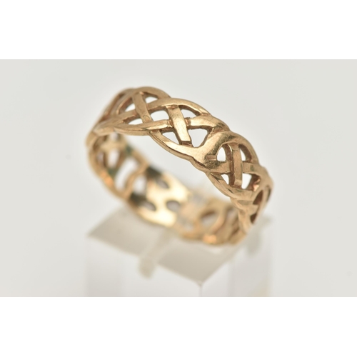 96 - A 9CT GOLD CELTIC PATTERN RING, wide open work band, approximate band width 7.4mm, hallmarked 9ct Bi... 