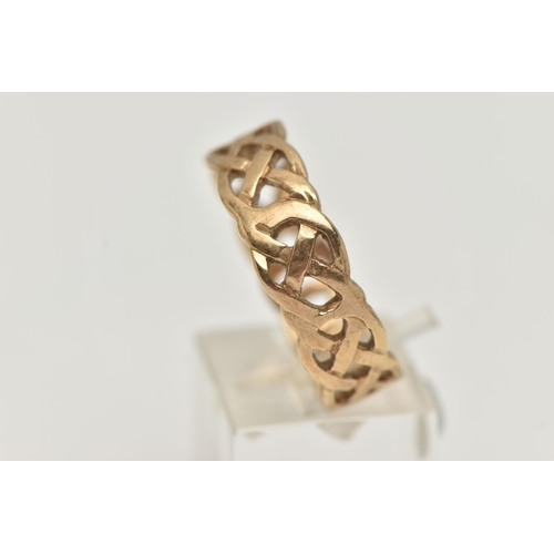 96 - A 9CT GOLD CELTIC PATTERN RING, wide open work band, approximate band width 7.4mm, hallmarked 9ct Bi... 