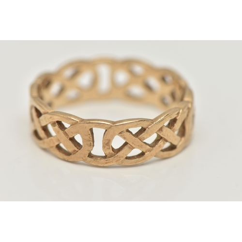 96 - A 9CT GOLD CELTIC PATTERN RING, wide open work band, approximate band width 7.4mm, hallmarked 9ct Bi... 