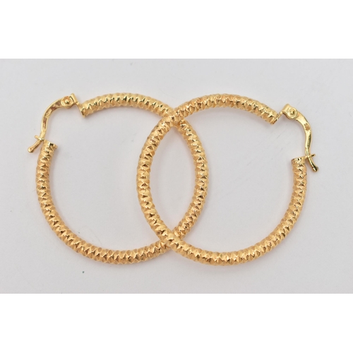 97 - A PAIR OF 9CT GOLD TEXTURED HOOPS EARRINGS, lever fittings, hallmarked 9ct Sheffield, approximate gr... 