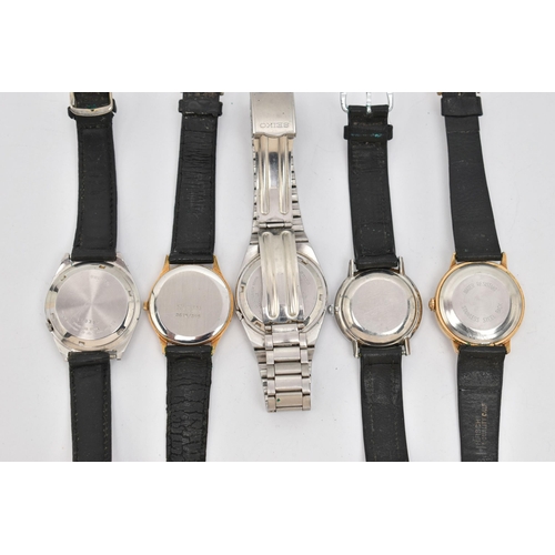 135 - FIVE GENTS WRISTWATCHES, to include a 'Tissot, Automatic SeaStar Seven', round silver dial, baton ma... 