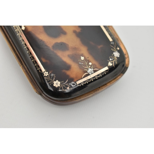 138 - A VICTORIAN PIQUE TORTOISESHELL PURSE, AF rounded rectangular form, yellow and white metal inlay, ru... 