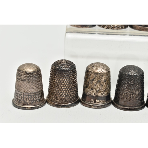 143 - TWELVE 'CHARLES HORNER' SILVER THIMBLES, various designs and patterns, all hallmarked 'Charles Horne... 