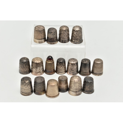 144 - ASSORTED THIMBLES, to include five silver thimbles, hallmarked 'Charles Horner' Chester, nine white ... 