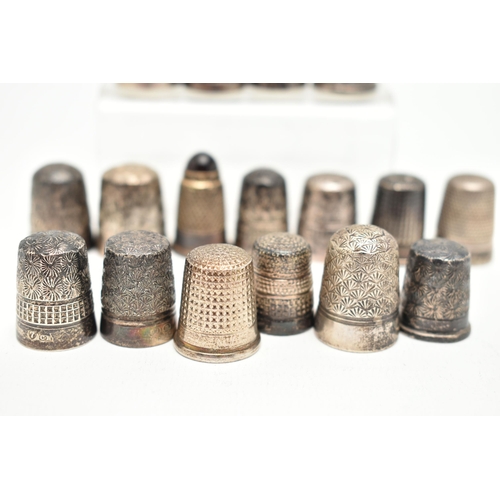 144 - ASSORTED THIMBLES, to include five silver thimbles, hallmarked 'Charles Horner' Chester, nine white ... 