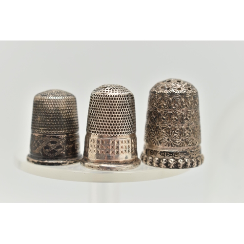 145 - TWELVE 'CHARLES HORNER' SILVER THIMBLES AND A DOMED GLASS DISPLAY CASE, all hallmarked 'Charles Horn... 