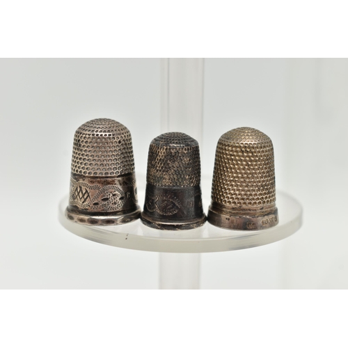 145 - TWELVE 'CHARLES HORNER' SILVER THIMBLES AND A DOMED GLASS DISPLAY CASE, all hallmarked 'Charles Horn... 