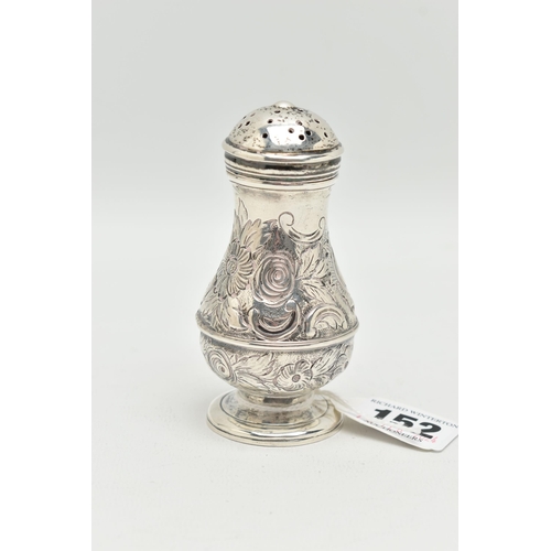 152 - A GEORGE II, SILVER POUNCE POT, floral pattern, monogram engraved with the initials 'AM', hallmarked... 