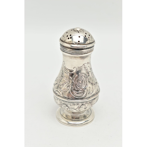 152 - A GEORGE II, SILVER POUNCE POT, floral pattern, monogram engraved with the initials 'AM', hallmarked... 