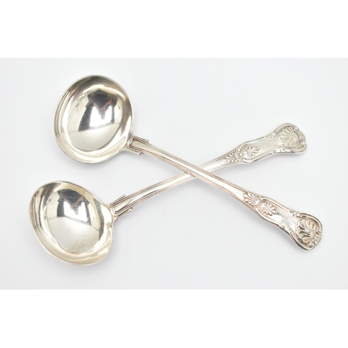 154 - A PAIR OF EARLY VICTORIAN SILVER SAUCE LADLES, Kings pattern with engraved initial to each terminal,... 