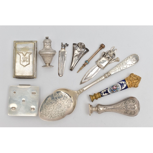 164 - A SELECTION OF ITEMS, to include a late Victorian silver spoon, engraved floral pattern with initial... 