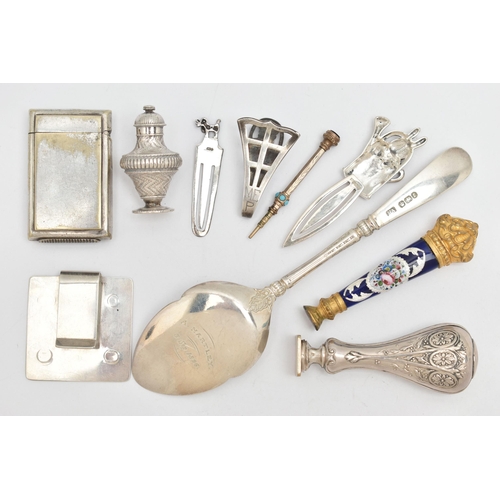 164 - A SELECTION OF ITEMS, to include a late Victorian silver spoon, engraved floral pattern with initial... 