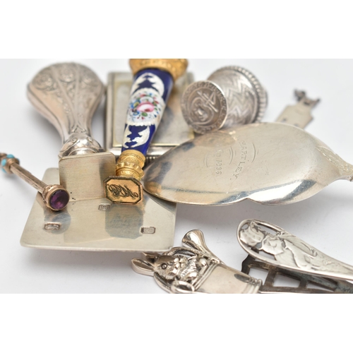 164 - A SELECTION OF ITEMS, to include a late Victorian silver spoon, engraved floral pattern with initial... 