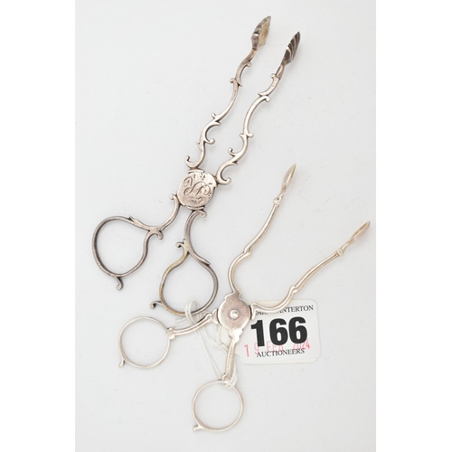 166 - TWO PAIRS OF SILVER SUGAR TONGS, the first a pair of late Victorian sugar tongs, hallmarked 'Henry M... 