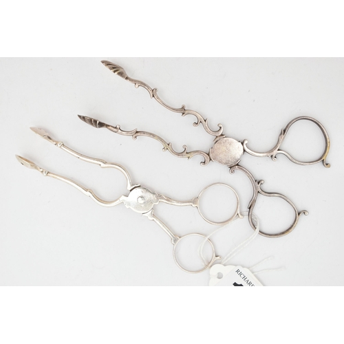 166 - TWO PAIRS OF SILVER SUGAR TONGS, the first a pair of late Victorian sugar tongs, hallmarked 'Henry M... 