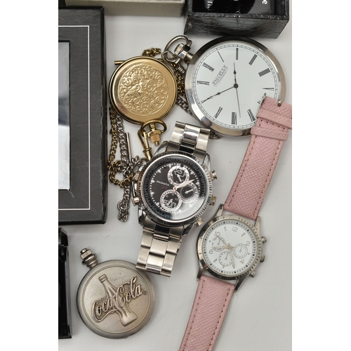 180 - A TIN OF ASSORTED WRISTWATCHES, to include a boxed 'Butler & Wilson' quartz, paste set bezel wristwa... 