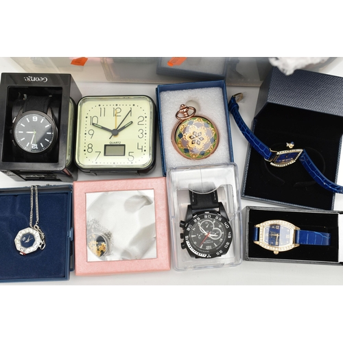 187 - A BOX OF ASSORTED WRISTWATCHES, to include a ladies boxed 'Emporio Armani' quartz wristwatch in a ro... 