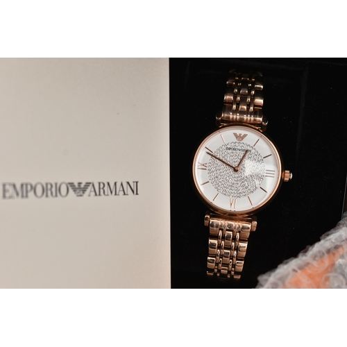 187 - A BOX OF ASSORTED WRISTWATCHES, to include a ladies boxed 'Emporio Armani' quartz wristwatch in a ro... 