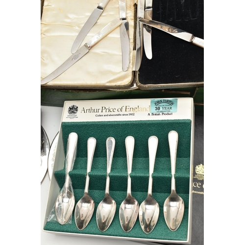 201 - A BOX OF ASSORTED WHITE METAL WARE, to include a boxed set of silver salts and spoons, shell shape s... 