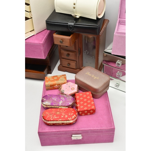 202 - ASSORTED JEWELLERY BOXES, to include two multi storage wooden jewellery boxes, a six drawer mirror j... 