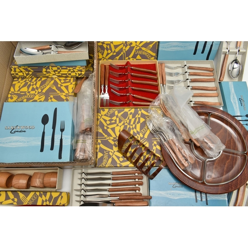 203 - A BOX OF ASSORTED 'SANENWOOD LONDON' CUTLERY, a boxed set of eight dessert spoons, a boxed set of ei... 