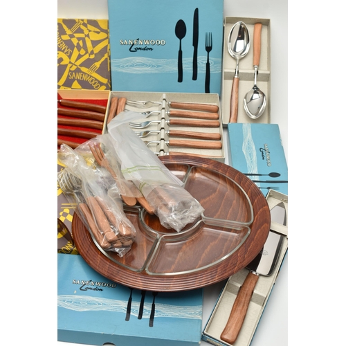 203 - A BOX OF ASSORTED 'SANENWOOD LONDON' CUTLERY, a boxed set of eight dessert spoons, a boxed set of ei... 