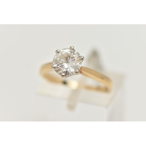 213 - A 9CT GOLD MOISSANITE RING, the brilliant cut moissanite in a six claw setting, with 9ct hallmark, r... 