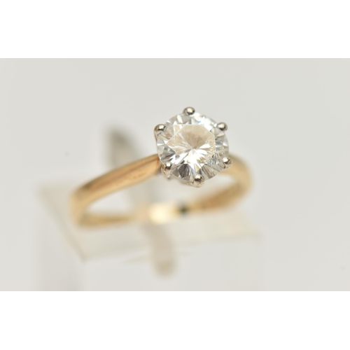 213 - A 9CT GOLD MOISSANITE RING, the brilliant cut moissanite in a six claw setting, with 9ct hallmark, r... 