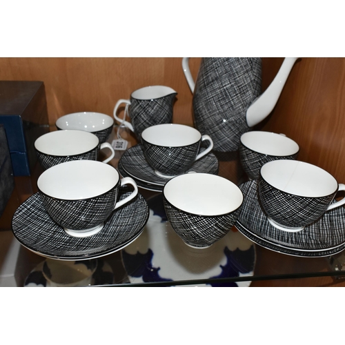 316 - A FIFTEEN PIECE CROWN STAFFORDSHIRE QUEENSBERRY COFFEE SET, mid twentieth century, with a black and ... 