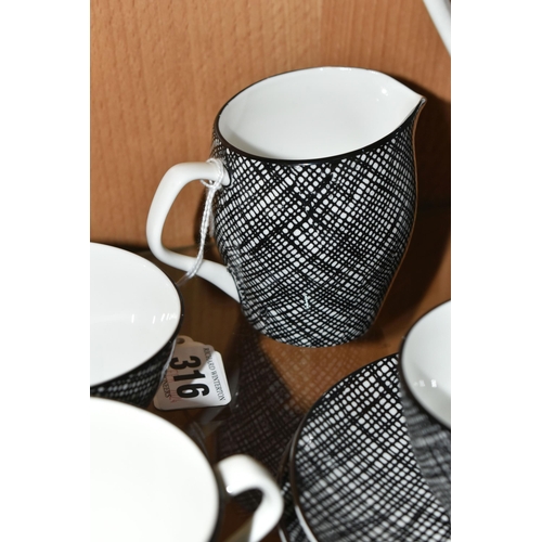 316 - A FIFTEEN PIECE CROWN STAFFORDSHIRE QUEENSBERRY COFFEE SET, mid twentieth century, with a black and ... 