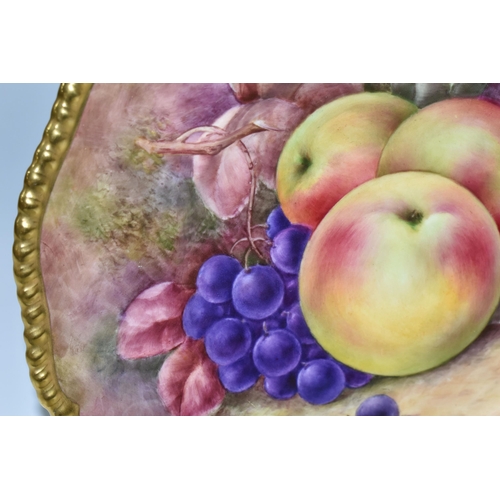 319 - A COALPORT HAND PAINTED CABINET PLATE, with gilt rim, hand painted with apples, grapes and hazel nut... 