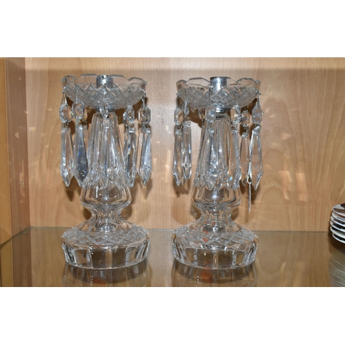 323 - A PAIR OF WATERFORD CRYSTAL LUSTRES, each with ten sets of crystal drops, Waterford acid etched mark... 