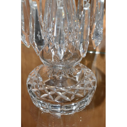 323 - A PAIR OF WATERFORD CRYSTAL LUSTRES, each with ten sets of crystal drops, Waterford acid etched mark... 