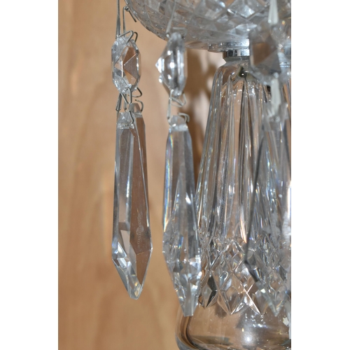 323 - A PAIR OF WATERFORD CRYSTAL LUSTRES, each with ten sets of crystal drops, Waterford acid etched mark... 