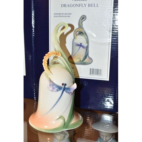 328 - FOUR BOXED FRANZ PORCELAIN BELLS, comprising Hummingbird Bell FZ00709, Poppy Bell FZ01272, Butterfly... 