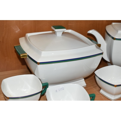 332 - SEVEN PIECES OF J.L. COQUET LIMOGES PRÉLUDE 'EMERAUDE' DINNERWARE, pieces of square form with angula... 